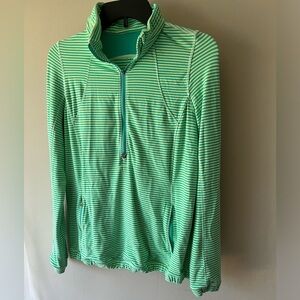 Lululemon Womens Forthright 1/2 Zip Pullover Striped Green Long Sleeve Size 8